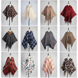 DA343古着vintage摇粒绒冬季 保暖披肩斗篷女