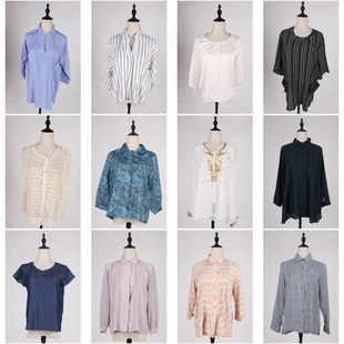 FC305古着vintage春夏中古日系简约休闲百搭花色衬衫 蕾丝雪纺衬衣