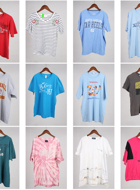 XT862古着vintage夏季美式休闲复古风百搭圆领短袖上衣