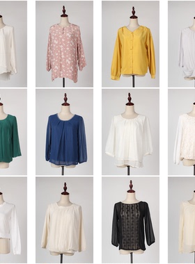 FC105古着vintage日制春夏中古日常休闲通勤韩版淑女衬衫雪纺上衣