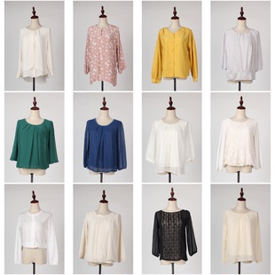 FC105古着vintage日制春夏中古日常休闲通勤韩版 雪纺上衣 淑女衬衫