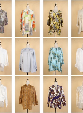 FC215古着vintage日系春秋长袖衬衫花色复古风中古翻领设计款衬衣