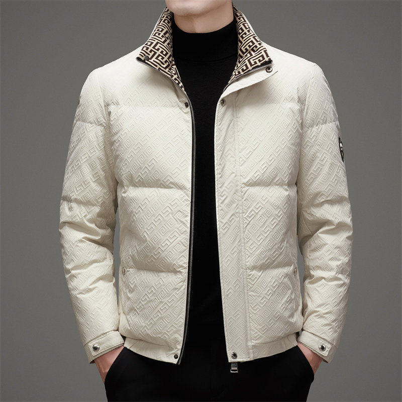 皮尔卡丹白色羽绒服男短款立领冬季新款潮流男装加厚高端保暖外套