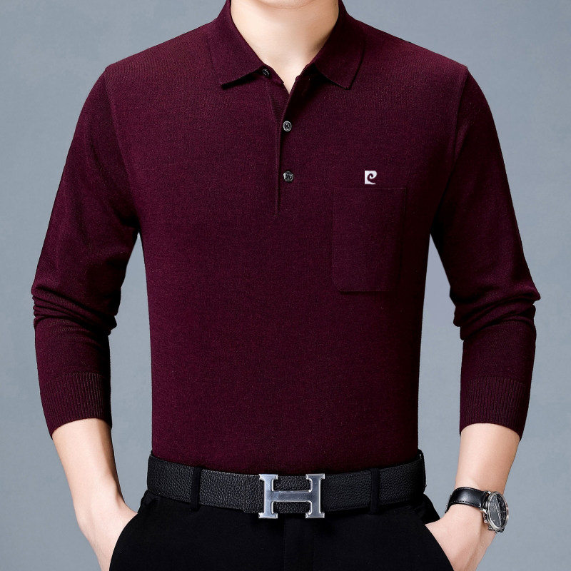 皮尔卡丹春秋季男士长袖t恤中老年宽松爸爸体恤翻领口袋POLO衫,男装,T恤,淘宝优惠券,粉丝福利购,淘宝优惠卷