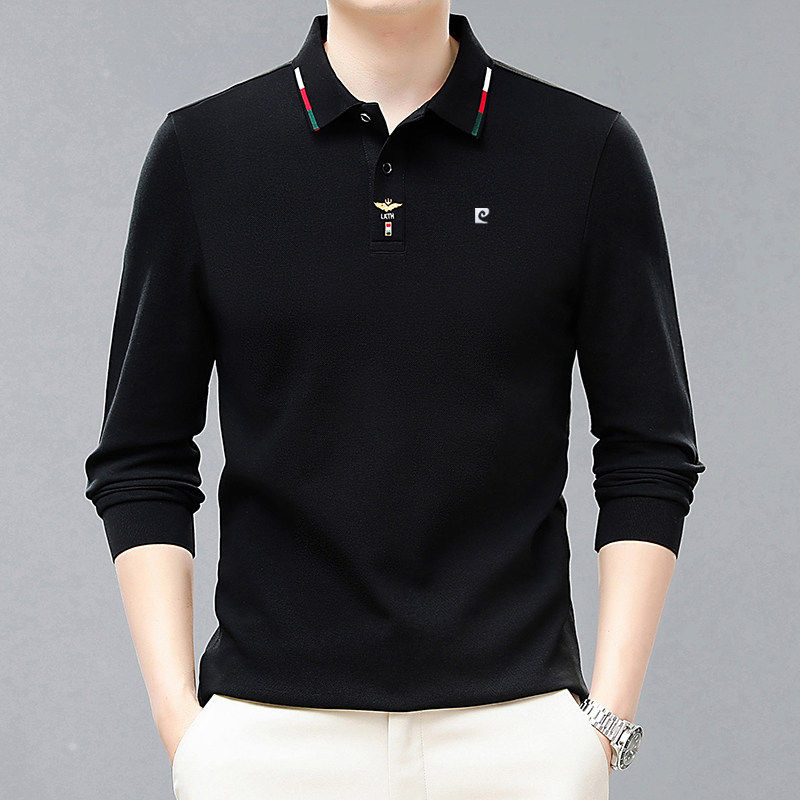皮尔卡登名牌春秋季男士纯棉长袖t恤中年男式T恤商务翻领polo衫