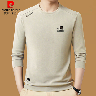 皮尔卡丹高端男士圆领卫衣秋冬季中年长袖t恤宽松休闲加绒打底衫