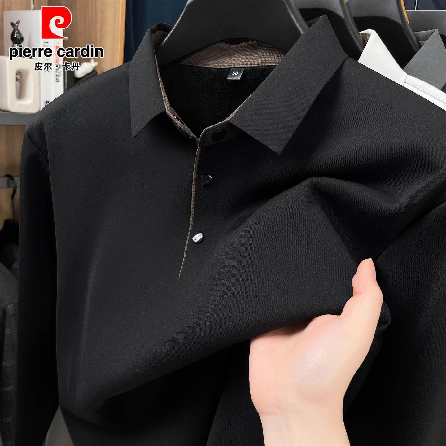 皮尔卡丹加绒加厚polo衫男士翻领长袖T恤秋冬2025新款体恤中年