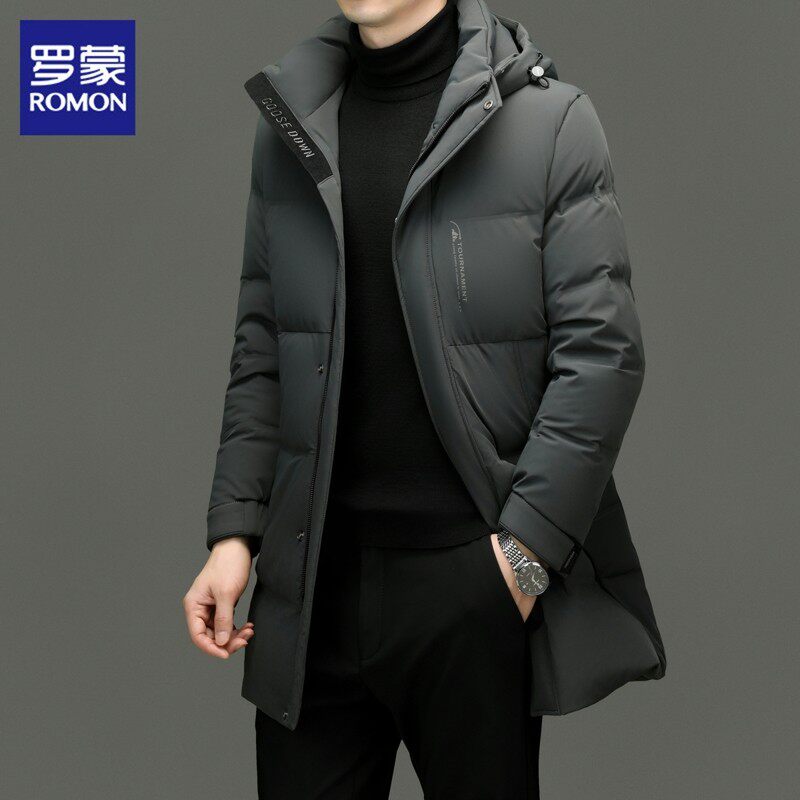罗蒙中长版羽绒服男士冬