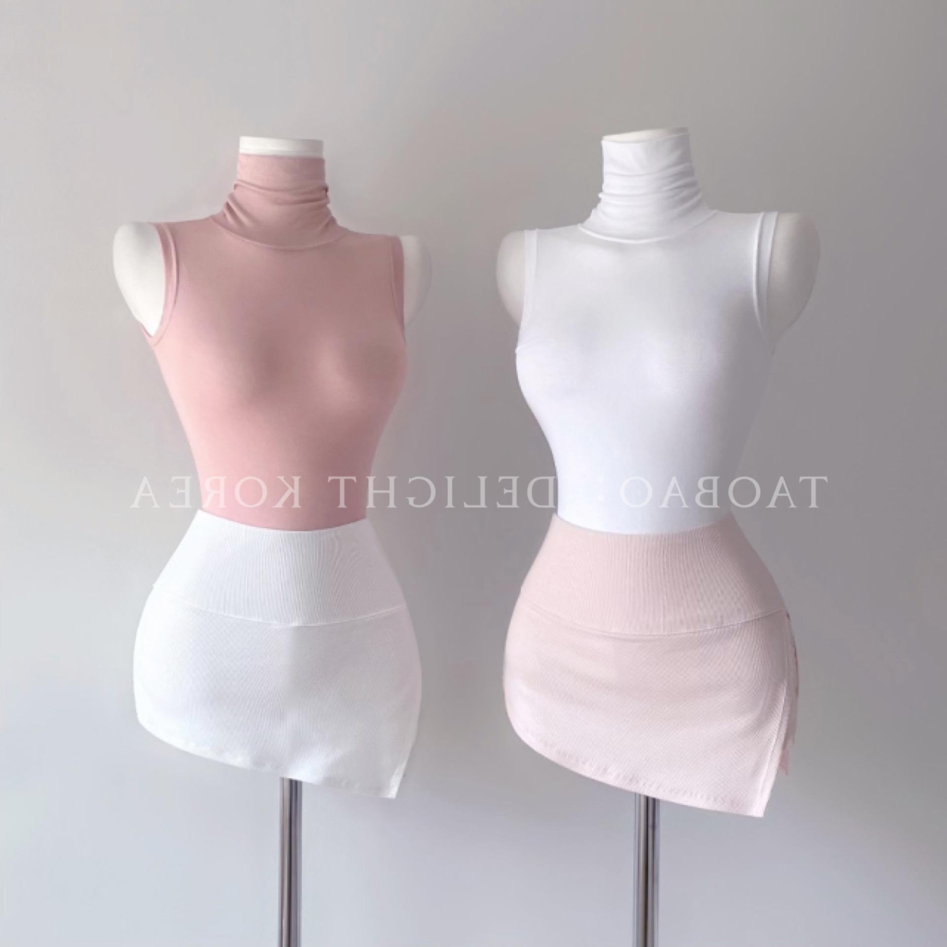 Onoev紧身超弹无袖高领多色性感背心&超短款包臀