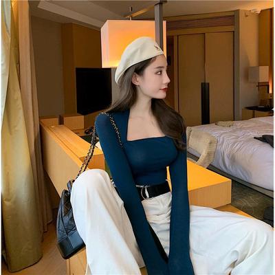 秋季轻熟风紧身上衣女洋气设计感小众韩版时尚长袖T恤打底衫ins潮