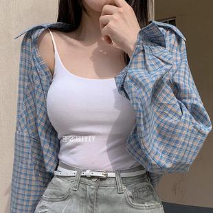 OnoevLB289减龄女人味 气质小翻领短款 修身 格子衬衫