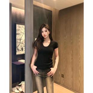 软糯弹力U领短袖 招牌打底神t降临 t恤女简约纯色百搭显瘦内搭上衣