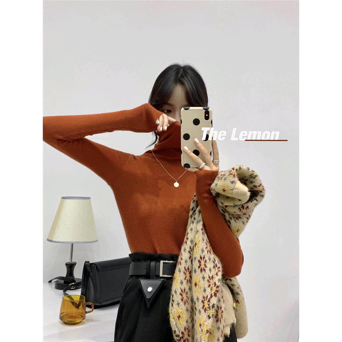重磅推荐！高领针织衫女韩版糖果色推推领修身长袖套头内搭打底衫