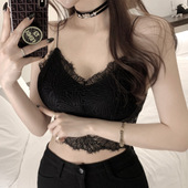 值得入 XN079性感花朵镂空黑色短款 蕾丝吊带背心ue