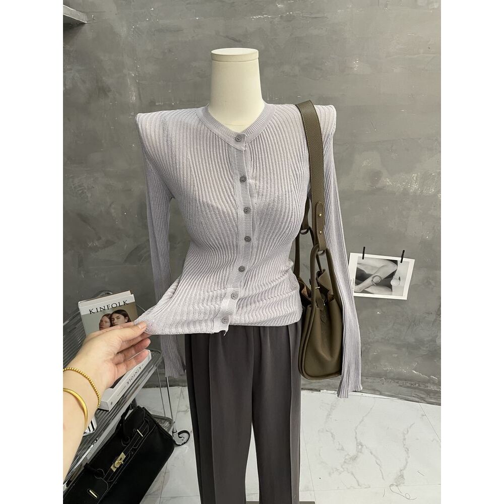 纯欲性感~薄款微透打底长袖针织衫开衫修身显瘦外搭防晒上衣秋季