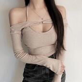 值得入 YI177性感辣妹风 挂脖显胸紧身吊带上衣T恤