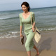 新款 韩国东大门女装 2021夏装 百搭性感包身显瘦针织连衣裙中长裙女