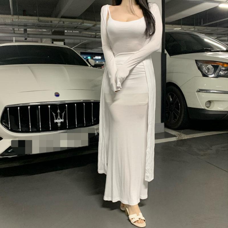 OnoevQD337舒适女人味 小长款开衫+吊带+鱼尾半裙3件套se