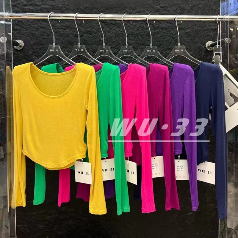 店主自留~软糯亲肤糖果色U领长袖t恤女修身纯色基础款打底衫秋冬