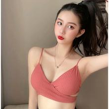 砖红色吊带上衣女无钢圈美背内衣聚拢小衫无痕内搭性感文胸抹胸夏