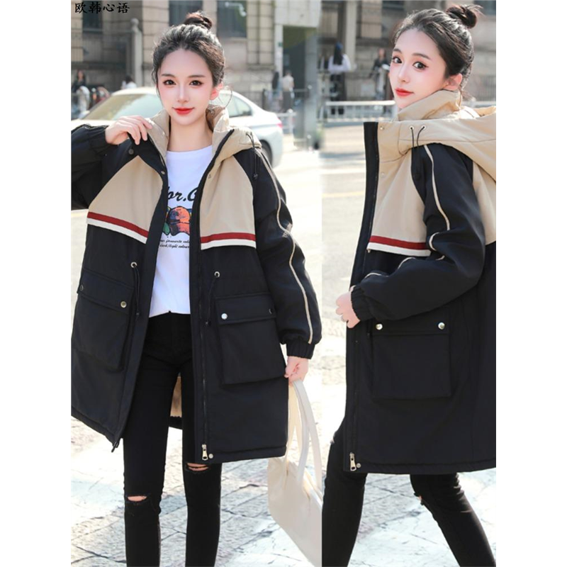 冬装大码棉服女新款胖mm加绒加厚棉衣中长宽松收腰连帽派克服外套