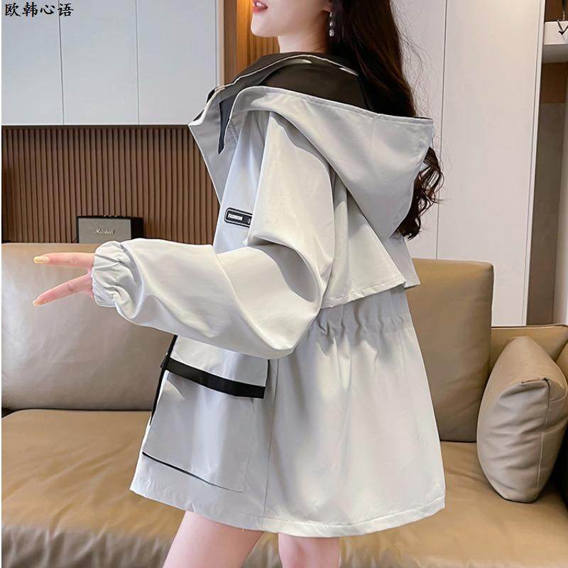 风衣外套女春秋2024新款韩版宽松大码收腰显瘦冲锋衣户外登山服潮