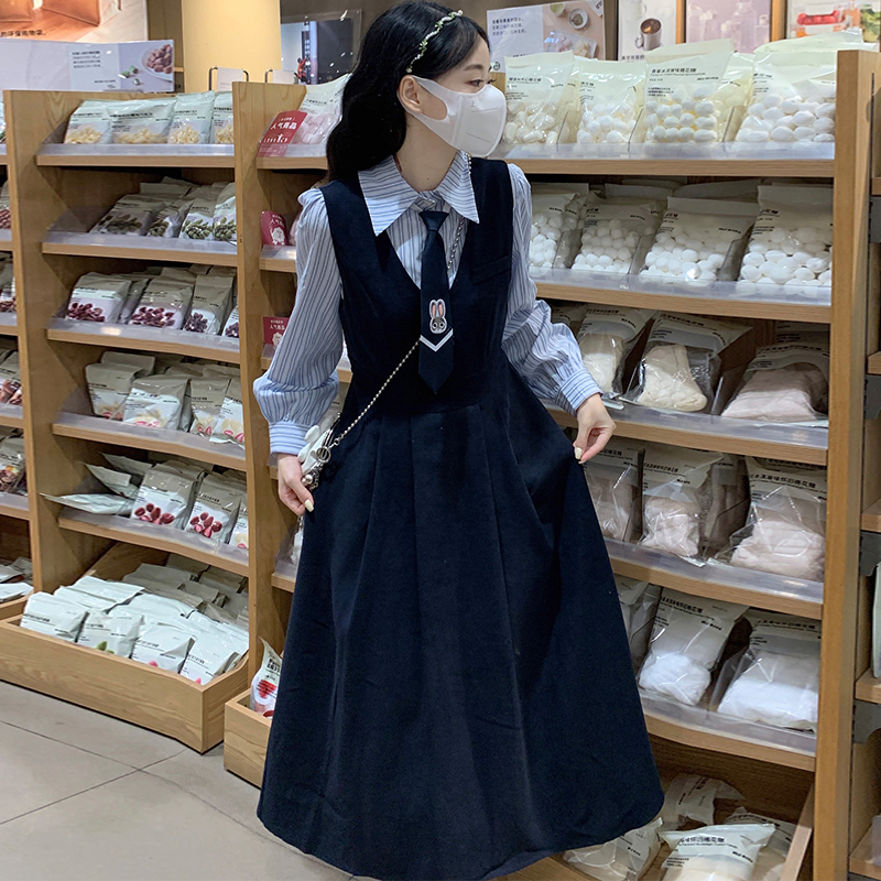 背带长裙两件套装少女春秋装2025新款初中高中学生学院风连衣裙子