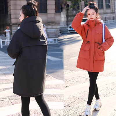 高级感连帽长袖棉服2025冬季大码女装胖mm宽松中长款加厚保暖外套