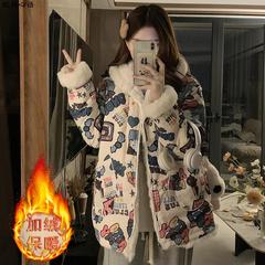 双面穿加绒加厚棉服2025冬季新款宽松羊羔毛外套学生少女花棉袄