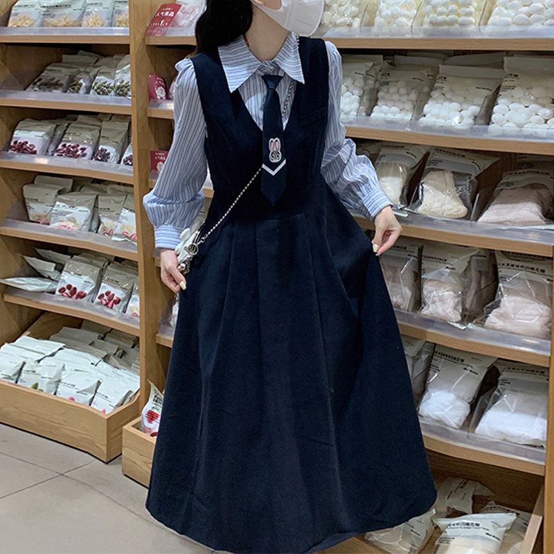 初中生高中学生青少年女生礼服背带英伦学院风连衣裙两件套装裙子