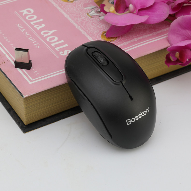 BOSCHTON Q1 무선 마우스 USB 데스크탑 노트북 검정색 얇고 가벼운 휴대용 미니 수신기 라이트