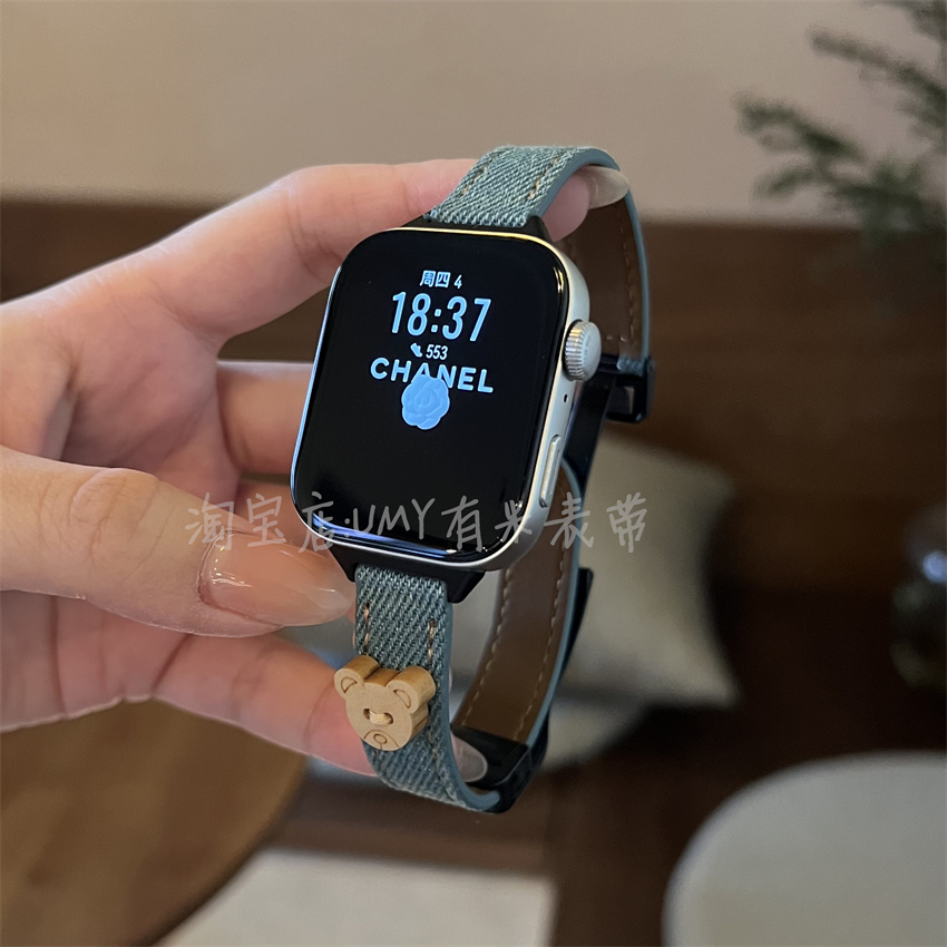 适用于华为FIT3牛仔磁吸扣真皮表带watchfit4帆布腕带细款女透气