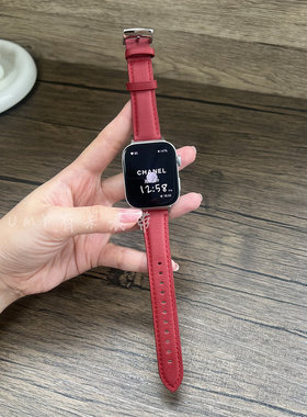 适用于华为手表FIT4表带WATCHFIT3软真牛皮新款男女本命年红色