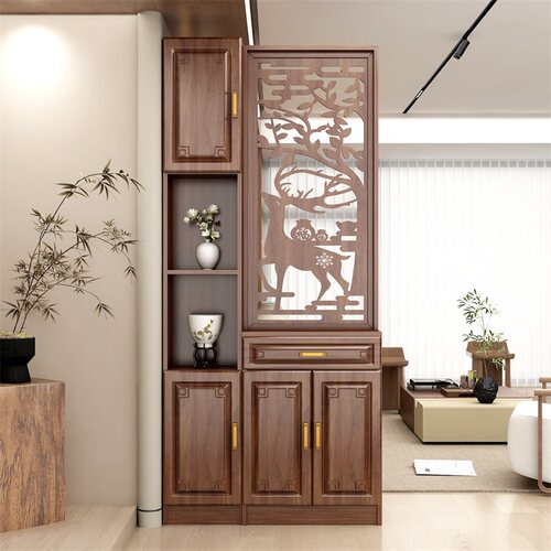 新中式入户玄关屏风鞋柜一体