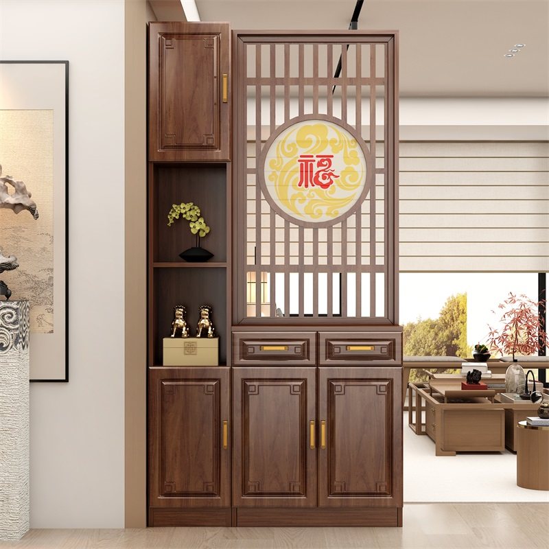 新中式实木屏风隔断客厅2025新款入户正对门进门遮挡玄关柜置物架