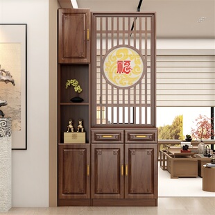 新中式实木屏风隔断客厅2025新款入户正对门进门遮挡玄关柜置物架