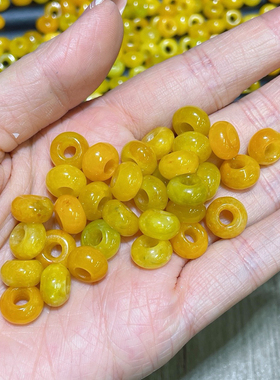 DIY大孔算盘珠玉石散珠装饰10mm黄色大孔面包圈diy玉石饰品隔片