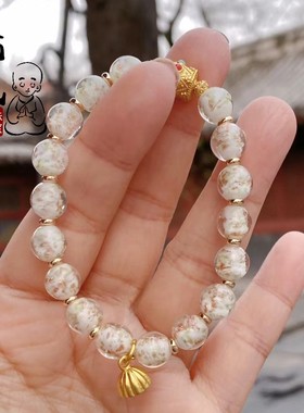 北京新款粉金箔香灰琉璃手串莲蓬吊坠新中式景区爆款女生显白手链