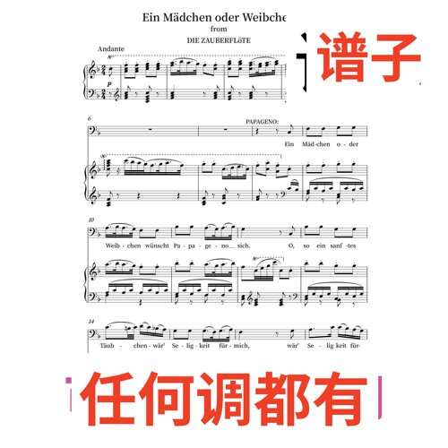 F8 Ein Mädchen oder Weibchen DIE ZAUBERFLöTE伴奏谱正谱声乐