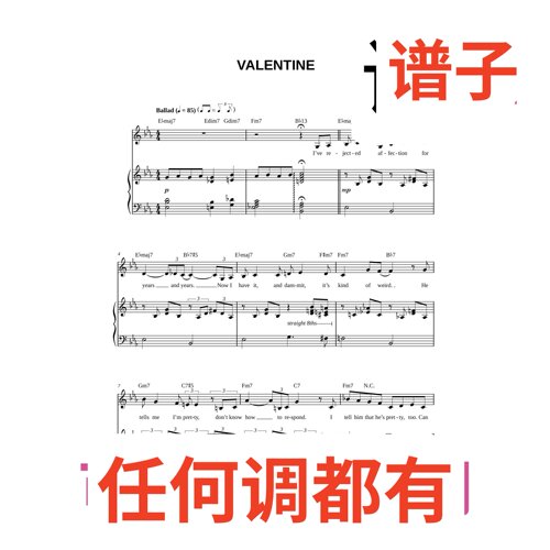 Musicnotes valentine 5bE伴奏谱正谱声乐