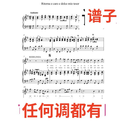Ritorna o caro e dolce mio tesoro 4G伴奏谱正谱声乐