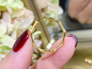 某多福同款 0.3 竹节戒18k金女士指环素金硬金工艺精致磨砂约0.25