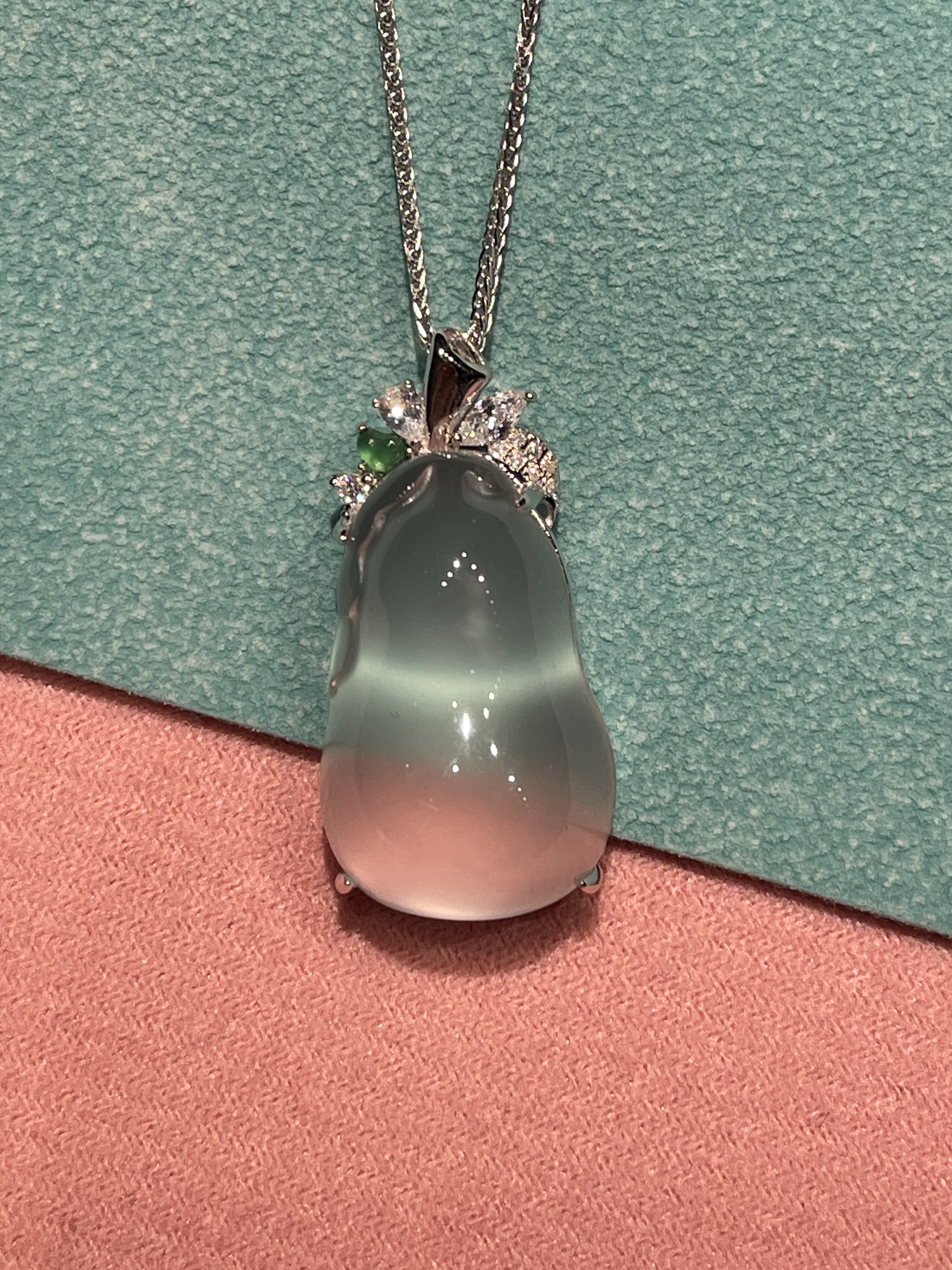 天然俄冰福瓜吊坠925银镶嵌冰种福瓜挂坠女款玉石项链送女友礼物