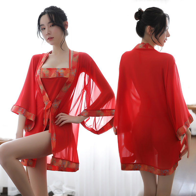 网红大码直播浴袍新娘情趣风和服