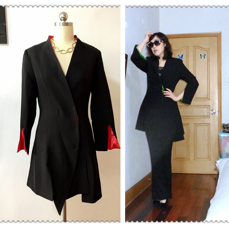 【特价】外贸原单 意大利大牌中式设计修身高档面料中长款外套