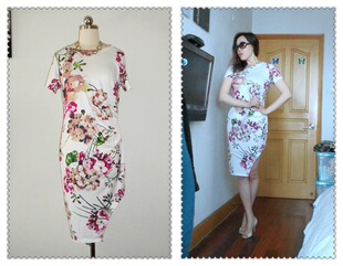 【特价】外贸原单 欧美潮牌 夏花绚烂不对称设计感纯棉连衣裙