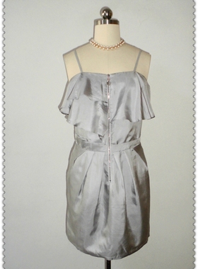 【特价】孤品 典雅银灰色荷叶边设计感重磅真丝吊带裙 769元