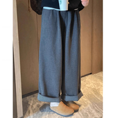 长裤 孕妇九分裤 加绒日系宽松无托腹抽绳卷边阔腿裤 外穿新款 秋冬季