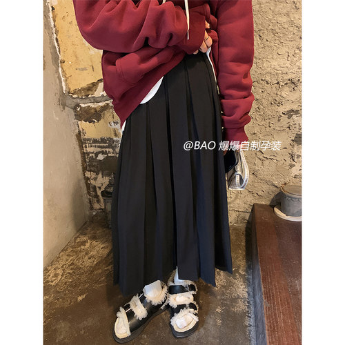 孕妇半身裙A字春秋季百褶中长裙