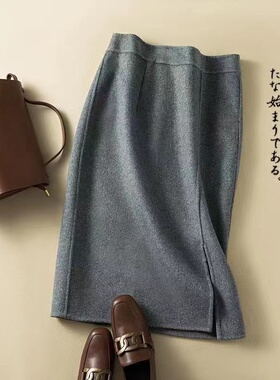 老钱风双面毛呢裙子女秋冬美拉德色系新款羊毛包臀裙过膝羊绒厚款